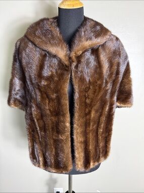 Vintage Brown Mink Fur Stole Short Coat Capelet